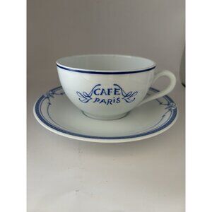 Bernardaud "Cafe Paris" Jumbo Blue Cup and Saucer Set Mug Limoges France